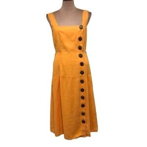 NICHOLAS Button Pinafore Midi Dress Size US 6 Orange Linen